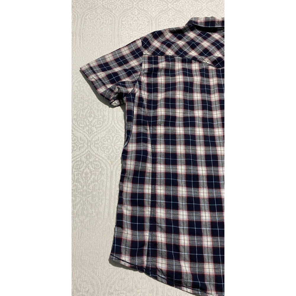Urban Pipeline Western Rodeo Shirt Mens Large Blue Short Sleeve Plaid Pearl Snap - Picture 5 of 8